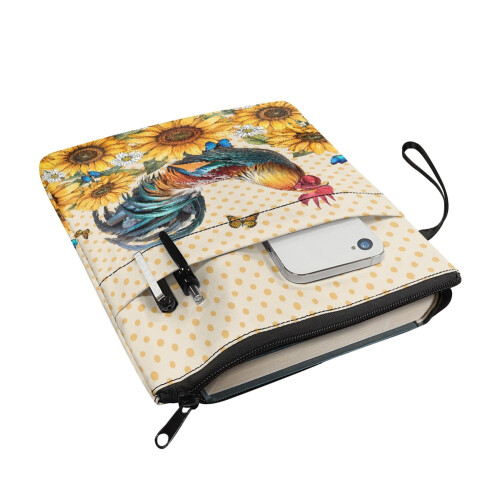 Copertina per libro con cerniera e disegno di gallo e girasole – 2