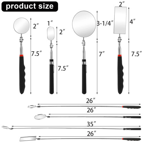 Telescoping Inspection Mirror Round Rectangular 4 Pcs 1