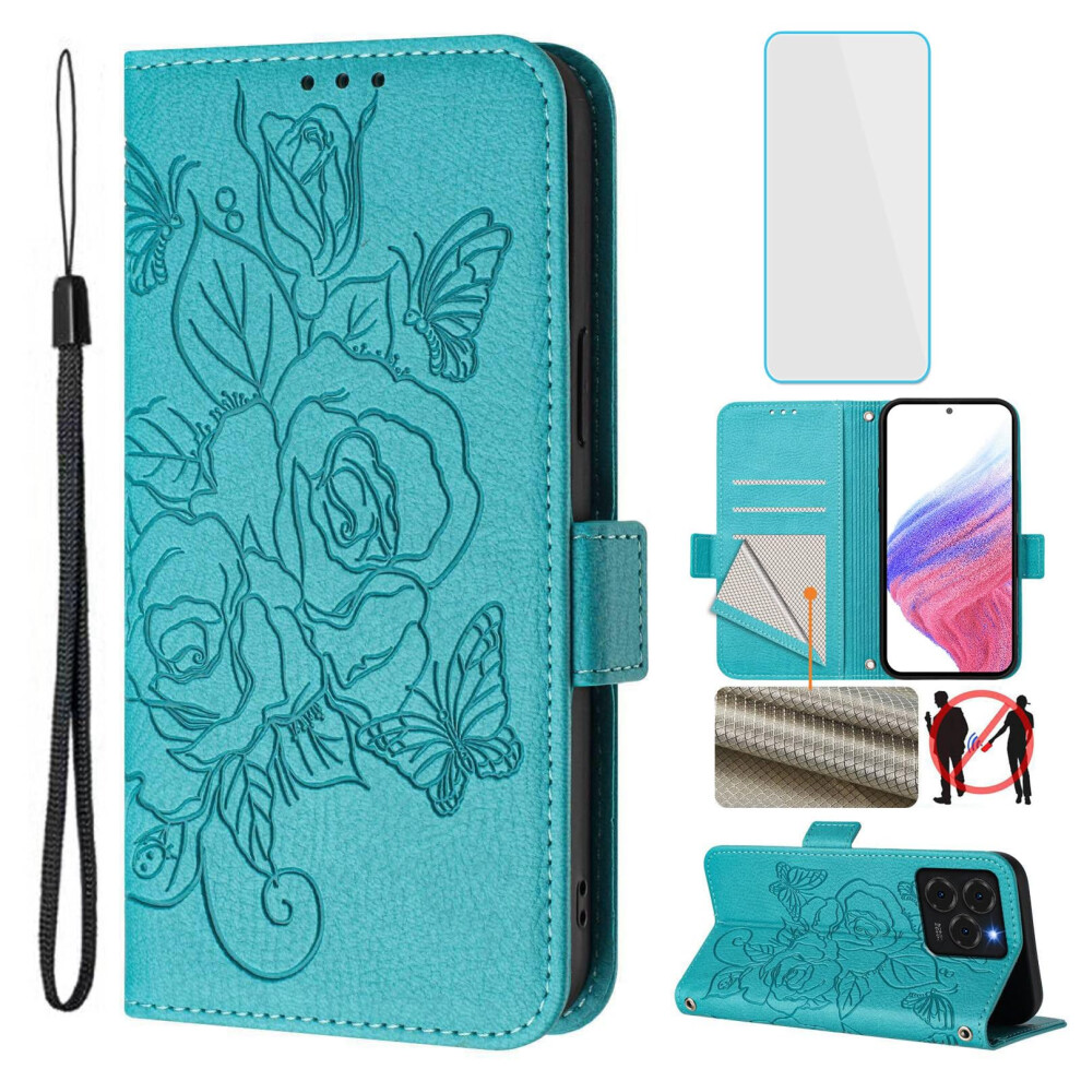 Wallet Case For Ulefone Note 20 Pro Faux Leather Flip Cover With Rfid Blocking, Card Slots, Kickstand, Rose Pattern Light/Blue 9330225057376