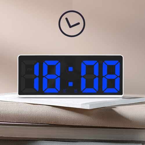 LED Digital Alarm Clock with Large Display, White Frame – Compatible with Bedroom, Kitchen & Study 2