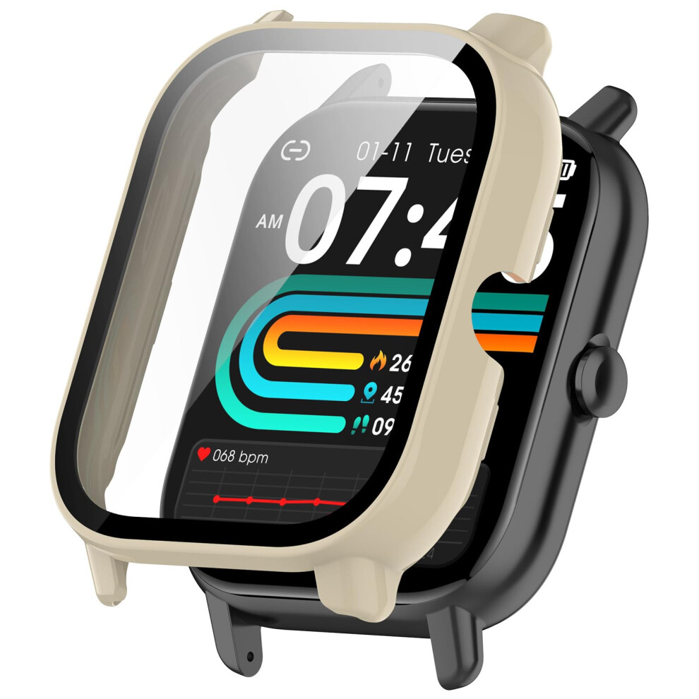 G39 Smartwatch Case With Tempered Glass Screen Protector, Full Coverage Ultrathin Protective Cover Beige 9330225057390