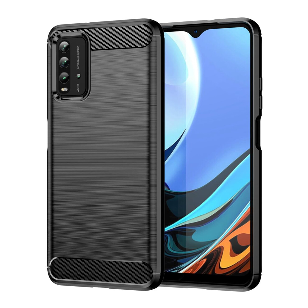 Carbon Fiber Phone Case Slim Shockproof Tpu Cover With Antifingerprint Grip For Redmi 9T Black 9330225057437