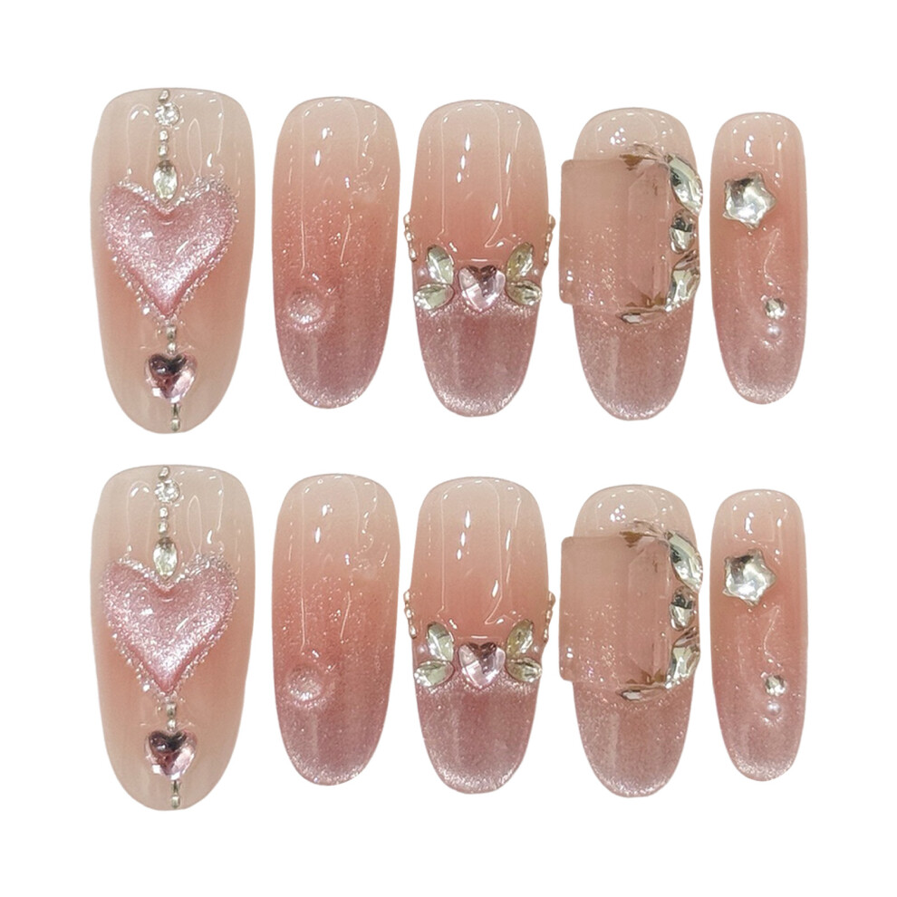 Creation-3C Pink (2855) 10Pcs Cat Eye Fake Nails With Rhinestones