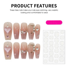 (2857) 10PCS Pink Cat Eye Fake Nails with Rhinestones