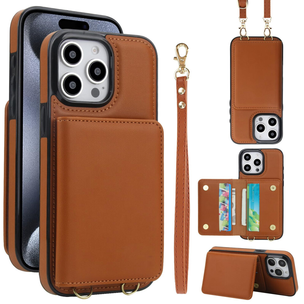 Wallet Case For Iphone 12 Pro Max Pu Leather Rfid Blocking Shockproof Cover With Card Slots And Detachable Strap Brown 9771547610922