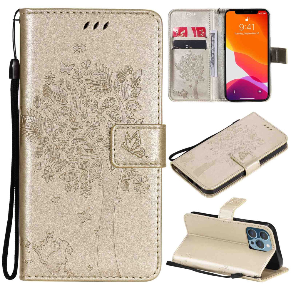 Wallet Case For Lg Q6 Plus Pu Leather Slim Folio Cover With Card Slots And Magnetic Kickstand Golden 9330225057512