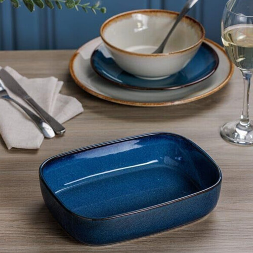 Mason Cash Rectangle Baking Oven Dish 23cm Stoneware Reactive Glaze Blue 1.2L Oven Safe 1
