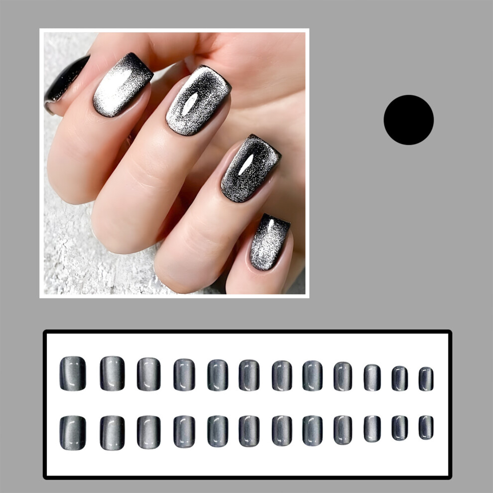 Creation-3C Black Shiny Cat Eye False Nails For Diy Design