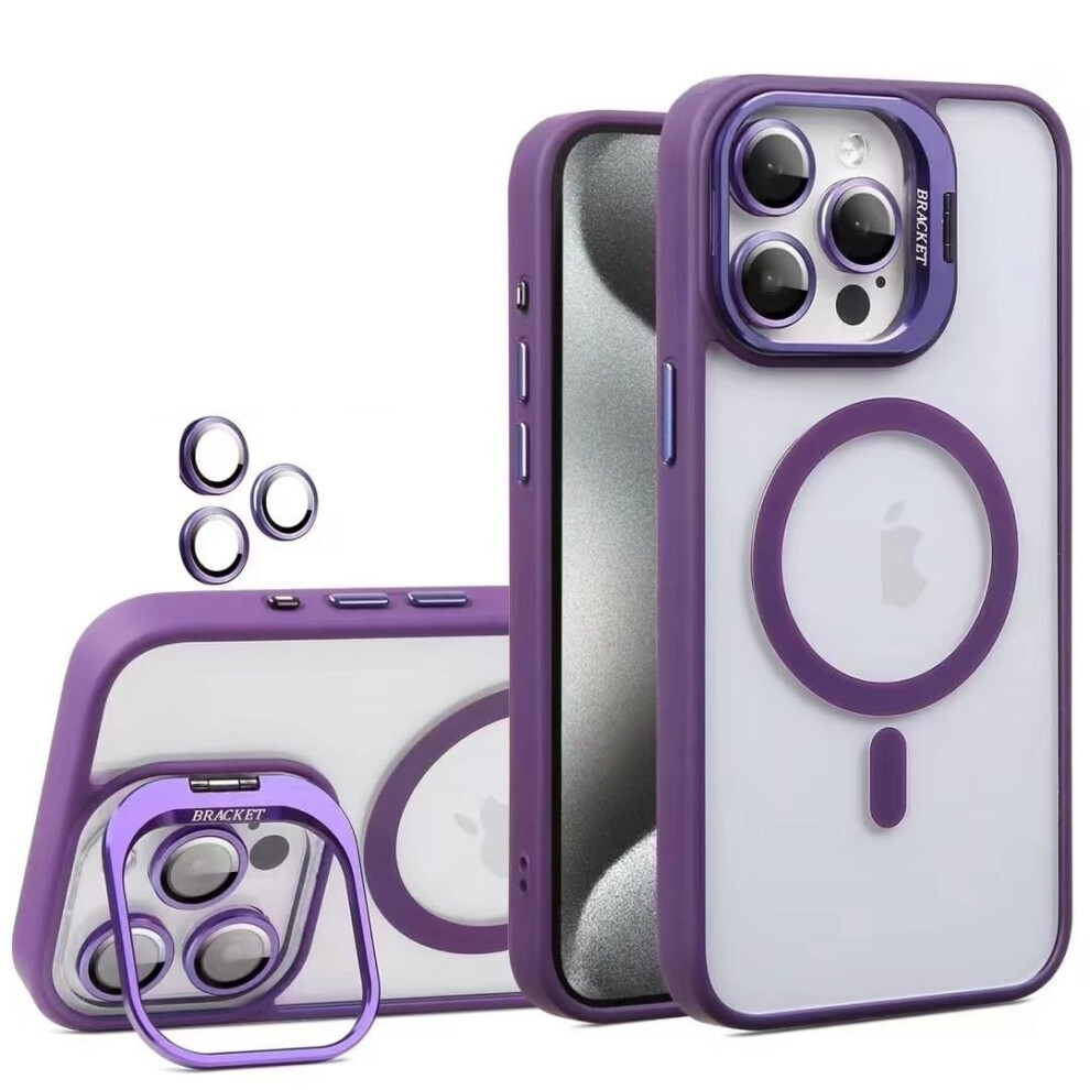 Slim Shockproof Magnetic Cover With Kickstand And Camera Protection Compatible With Magsafe And Iphone 16 Pro Max Purple 9771547610977