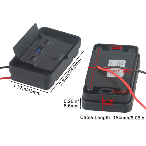 USB Car Charging Socket Dual PD + USB 3.0 for 12V-24V 2
