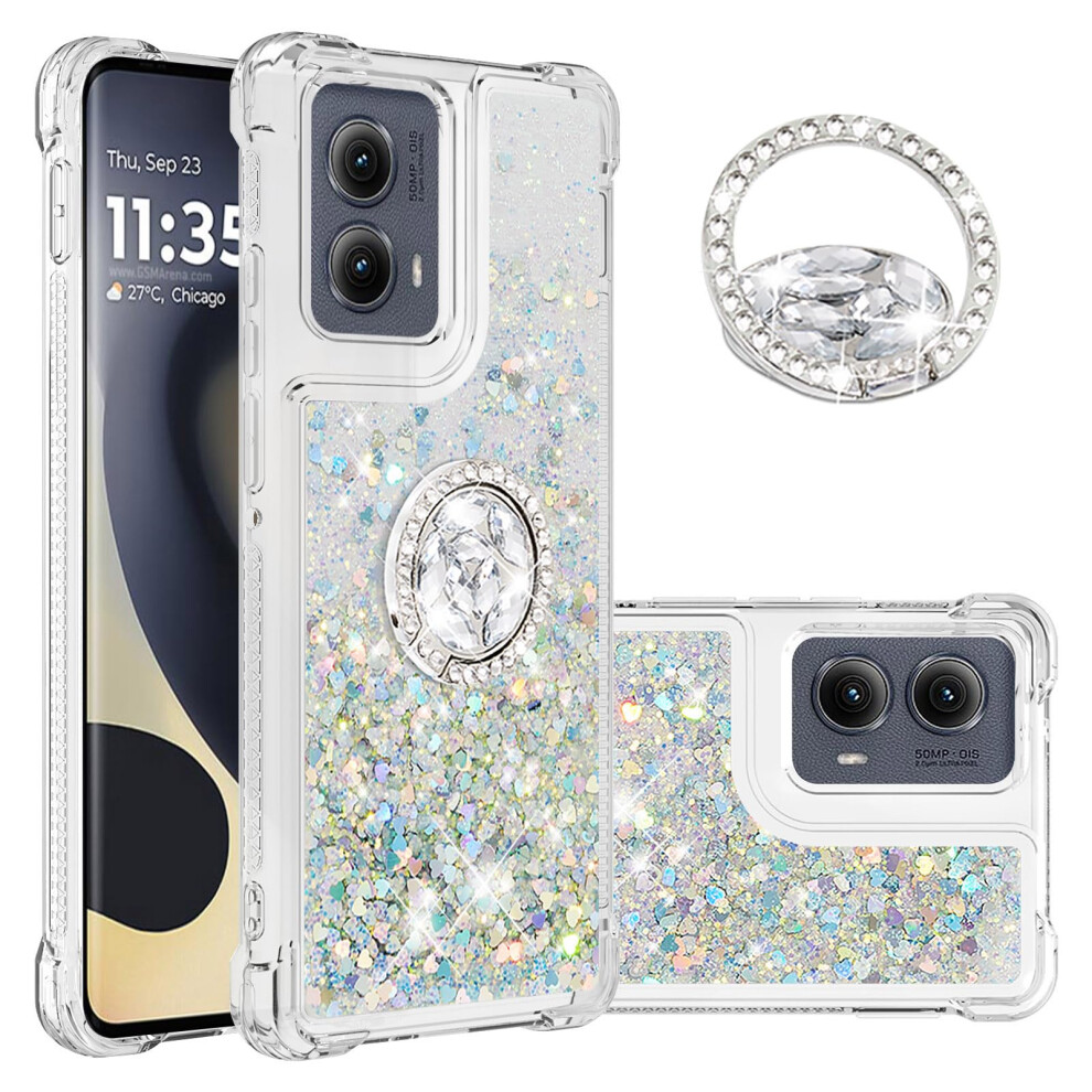 Glitter Case With Magnetic Ring Kickstand, Shockproof Quicksand Cover, For Motorola Edge 5G 2024 Silver 9771547611004
