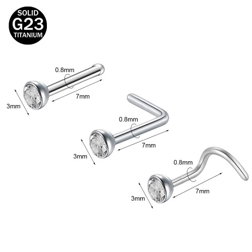 4 τεμάχια/σετ 20G G23Τρύπημα μύτης από τιτάνιο με στρογγυλό κρύσταλλο και τρύπημα 1