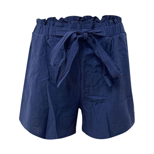 Plus size dameshorts med høj talje, løs pasform, blå 1
