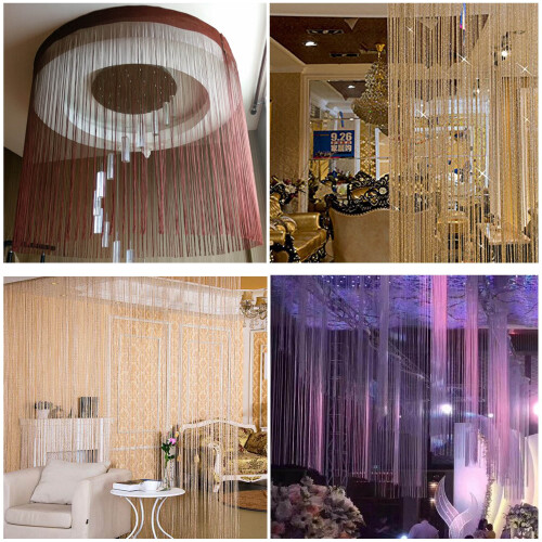 LELINTA Beaded Curtain Panel 2m x 1m Silver Wire Tassel 2