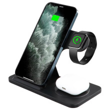 15W Fast 3 in 1 Wireless Charging Station with Foldable Adjustable Stand for Phone Watch Earbuds