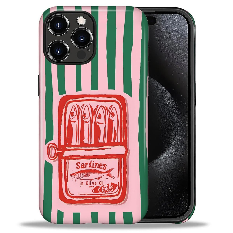 Case For Iphone 16 Pro Shockproof Duallayer Protection Slim Antiscratch Cover Retro Tinned Fish Stripe 9330225057802