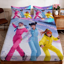 (100cm*200cm) 3pcs K-Pop Bed Sheet Set Compatible for Twin/Full/Queen/King Beds - Aurora Ski Vibe Themed Fitted Sheet & Pillowcases