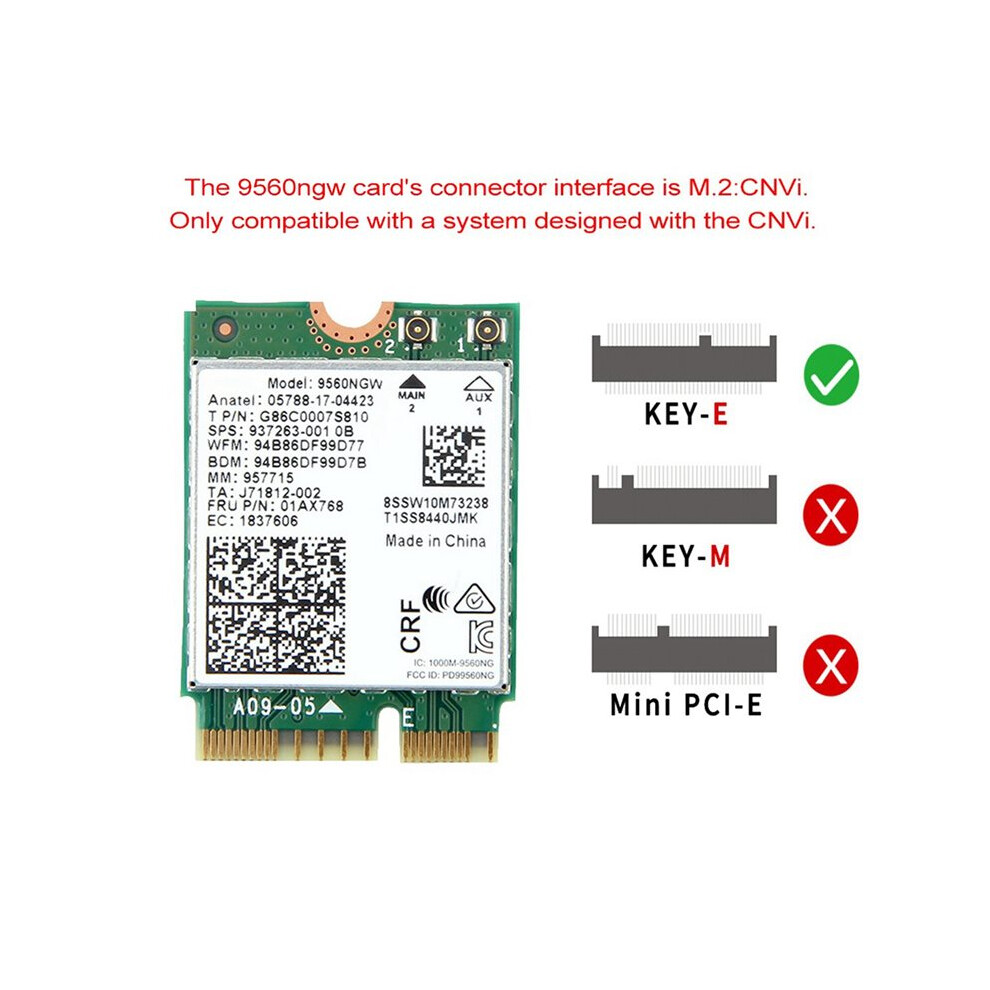 6X 9560Ngw Wifi Card 1730Mbps Ac 9560 Dual Band 2.4G+5G 5.0 802.11Ac M.2 Cnvi 9560Ngw Wireless Adapter 6032340297646