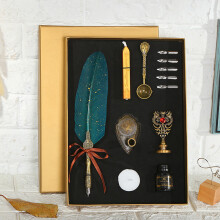 Vintage Feather Pen Ink Set with Nibs, Holder, Ink 15ml, Multiple Colors