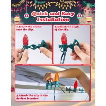 Outdoor C7 C9 Light Clips, Pack of 50 Universal Spring Clips for Christmas Lights, Fits Roofs,Compatible E12 E17 Sockets