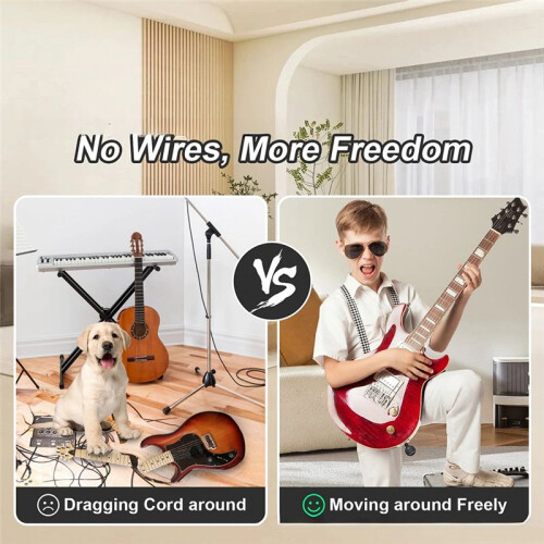 2-i-1 2,4 GHz Trådlöst Gitarrsystem 48KHz Ljud Trådlöst Gitarr Sändare Mottagare Elgitarr Basförstärkare 1