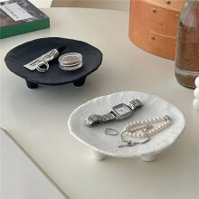 Ceramic Jewelry Tray with Unique Three Legged Artistic Design Multifunctional Oval Desktop Accessory Tray White