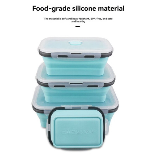 Silicon Lunch Box Flat Stacks Foldable Food Storage Containers with Lids Leftover Meal Box for Kitchen 4 Pack 2