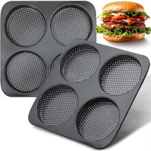 5" Large Hamburger Bun Pan, Nonstick Bun Pans for Baking, Heavy Gauge Carbon Steel, Homemade Burger Set of 2