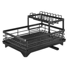 Adjustable over Sink Dish Drying Rack & Drainboard Set - Cutlery and Plate Organizer with Drain Rack