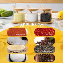 2 Ensemble Récipient à Condiments en Bambou avec Couvercle et Cuillère - Coffret à Condiments, Utilisé pour Stocker les Condiments, le Sel et le