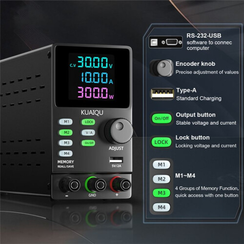 KUAIQU Programmable  Power Supply,30V 10A Adjustable Regulated Power Supply ,RS232 Software Connect PC Edit Stored 1