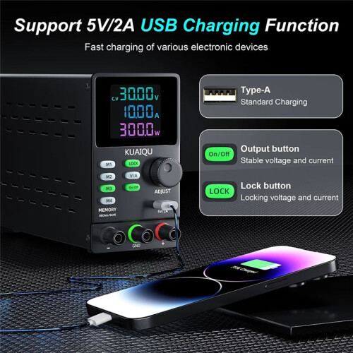 KUAIQU Programmable  Power Supply,30V 10A Adjustable Regulated Power Supply ,RS232 Software Connect PC Edit Stored