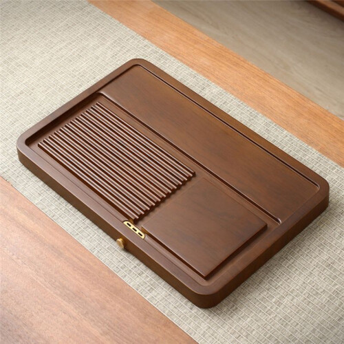 High Imitation Solid Wood Tea Tray Home Use Whole Rectangle Simple Bamboo Tea Tray Table with Drainage Pipe 1