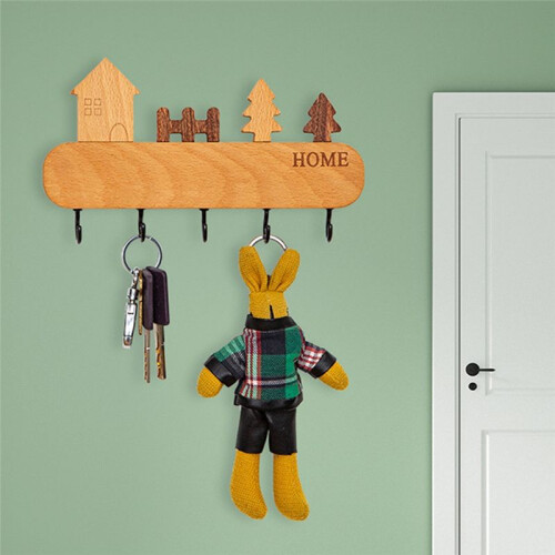 Solid Wood Key Hook Rack Non-Toxic Key Storage Holder Wall Mount Coat Rack Household Sundries 2