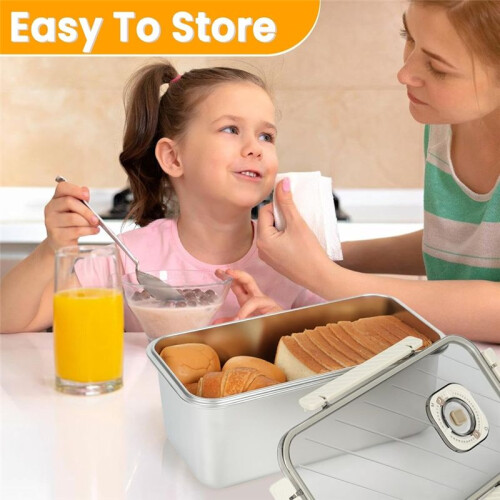 Large Bread Container:  Recording Bread Storage Container with Lid, Stainless Steel Bread Box, Airtight Bread Box