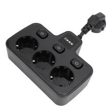 Power Socket with Switch 3-Way Multi Outlets Extender, Black, 14.8x10.8cm