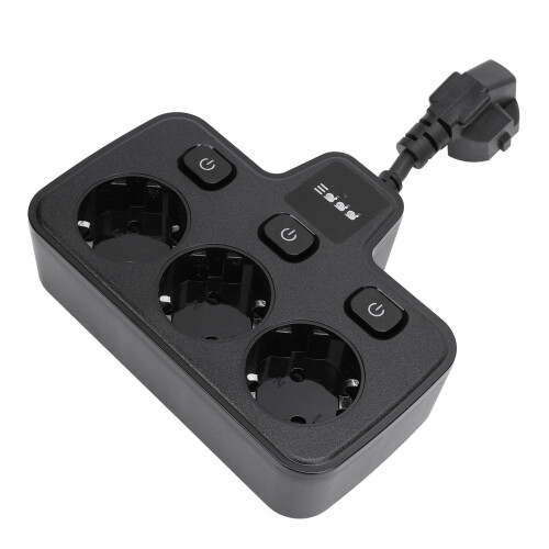 Power Socket with Switch 3-Way Multi Outlets Extender, Black, 14.8x10.8cm