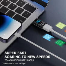 2 Stuks Digitale LED-Display USB 3.2-Adapter 10Gbps 36-60W Vermogensmetertester Chip-Gegevensoverdracht USB C-Extensie B