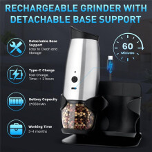 Electric Salt and Pepper Grinder Set, Automatic Salt and Pepper Mills Grinder for Kitchen BBQ Party