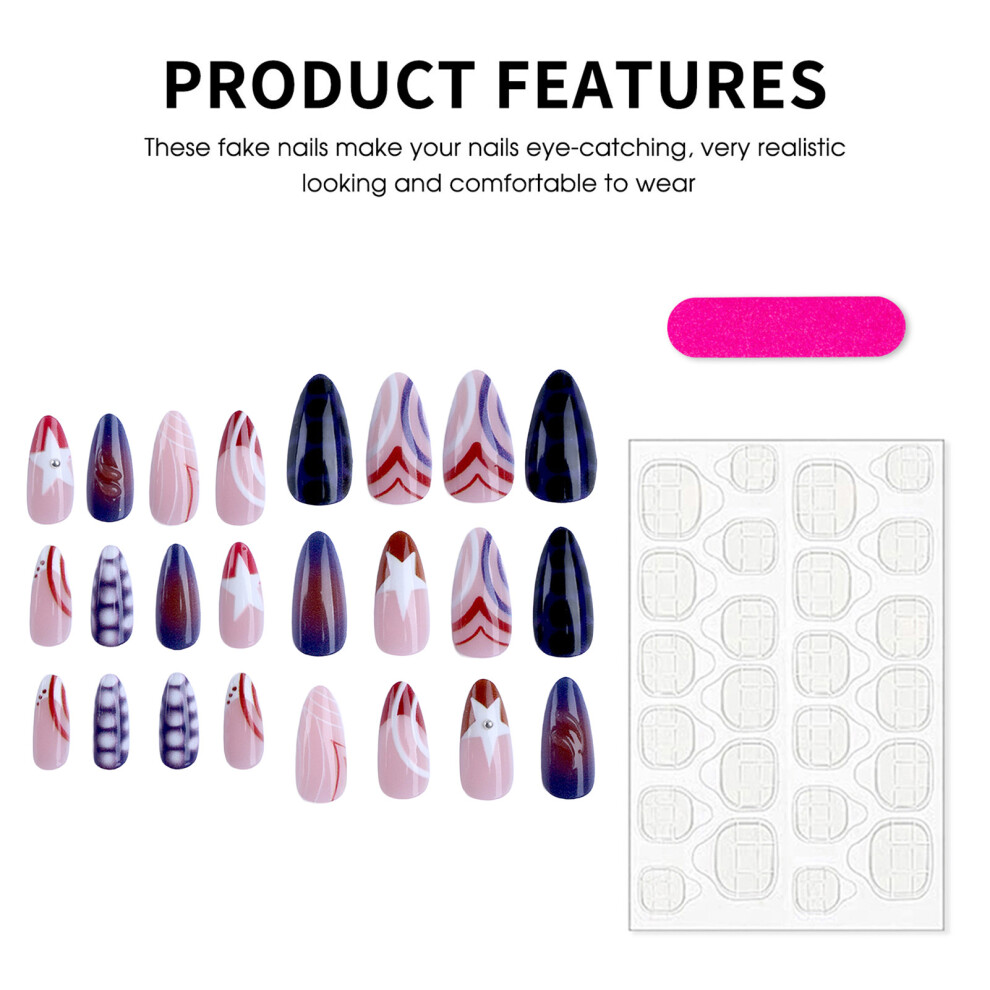 Dcph-Clothing 3D Star Press On Nails - 24Pcs, White Almond