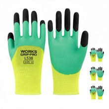 Safety Work Gloves Green and Yellow Latex Coated Size 8 Grip for Construction Gardening Pack of 3