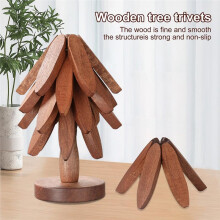 Juego de Salvamanteles de Madera con Forma de Árbol de Navidad - Incluye 5 Posavasos Plegables y 1 Soporte, Perfecto para Platos Calientes y para