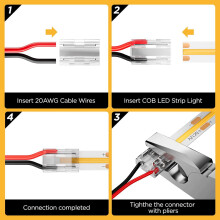 Lot de 80 Connecteurs pour Bandes LED COB/SMD 2835/3528 8 mm 2 Broches, Droites, D'Angle, Bande Ă Bande, Bande Ă Fil