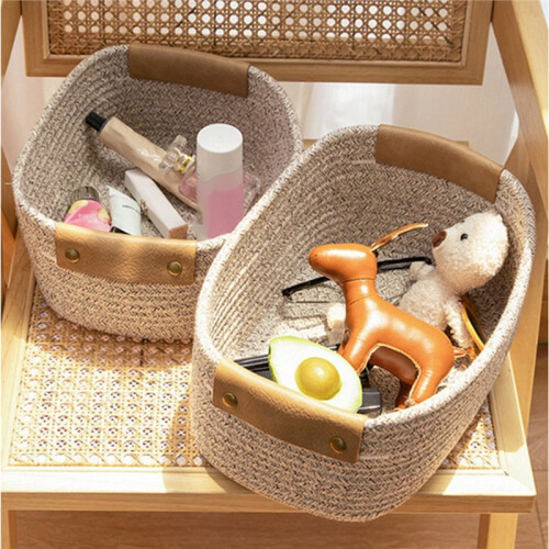 Multi-Functional Storage Basket Household Small Objects Storage Basket Sundries Storage Basket Snacks Desktop Woven A 2