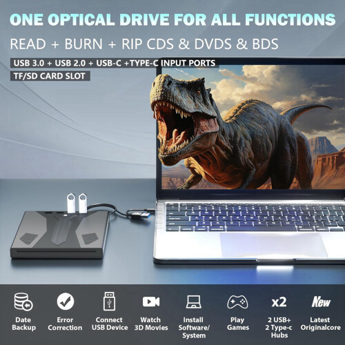 2X External Blu Ray Drive Burner, Support 100G Disc USB 3.0 and Type-C DVD/CD/BD Player,3D Optical Bluray Drive 2