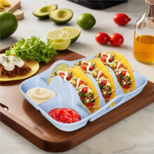Silicone Taco Holder Plates Set of 2 with Dividers & Dip Trays, 10 in Non-Slip Taco Stands with Carry Handles B