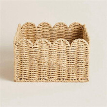 3X Scalloped Basket, Wicker Storage Baskets,Handwoven Organizing Baskets for Shelves, Paper Rope Design