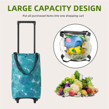 Foldable Shopping Cart with Wheels, Waterproof Rolling Bag for Women, Portable Trolley Tote for Travel, Stair Climbing