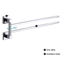 Porte-Serviettes Pivotant à 2 Barres pour Salle de Bain, Cuisine, Fixation Murale, Gain de Place, en Aluminium