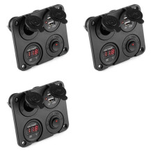 3X  12V-24V Auto Boot Socket Dual USB Lader Voltmeter Schakelpaneel voor Voertuig Auto Boot Motor Home